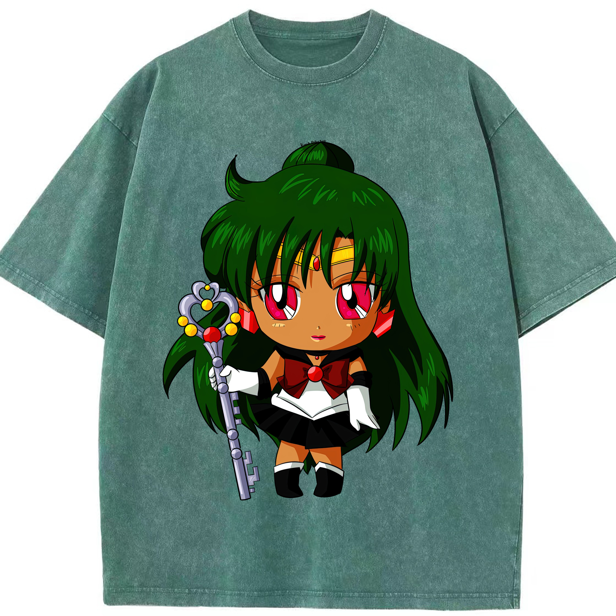 （画像用） 美少女戦士セーラームーン 冥王せつな Sailor Moon Meiou Setsuna 綿100% ヴィンテージ風 半袖Tシャツ（フロントプリント）